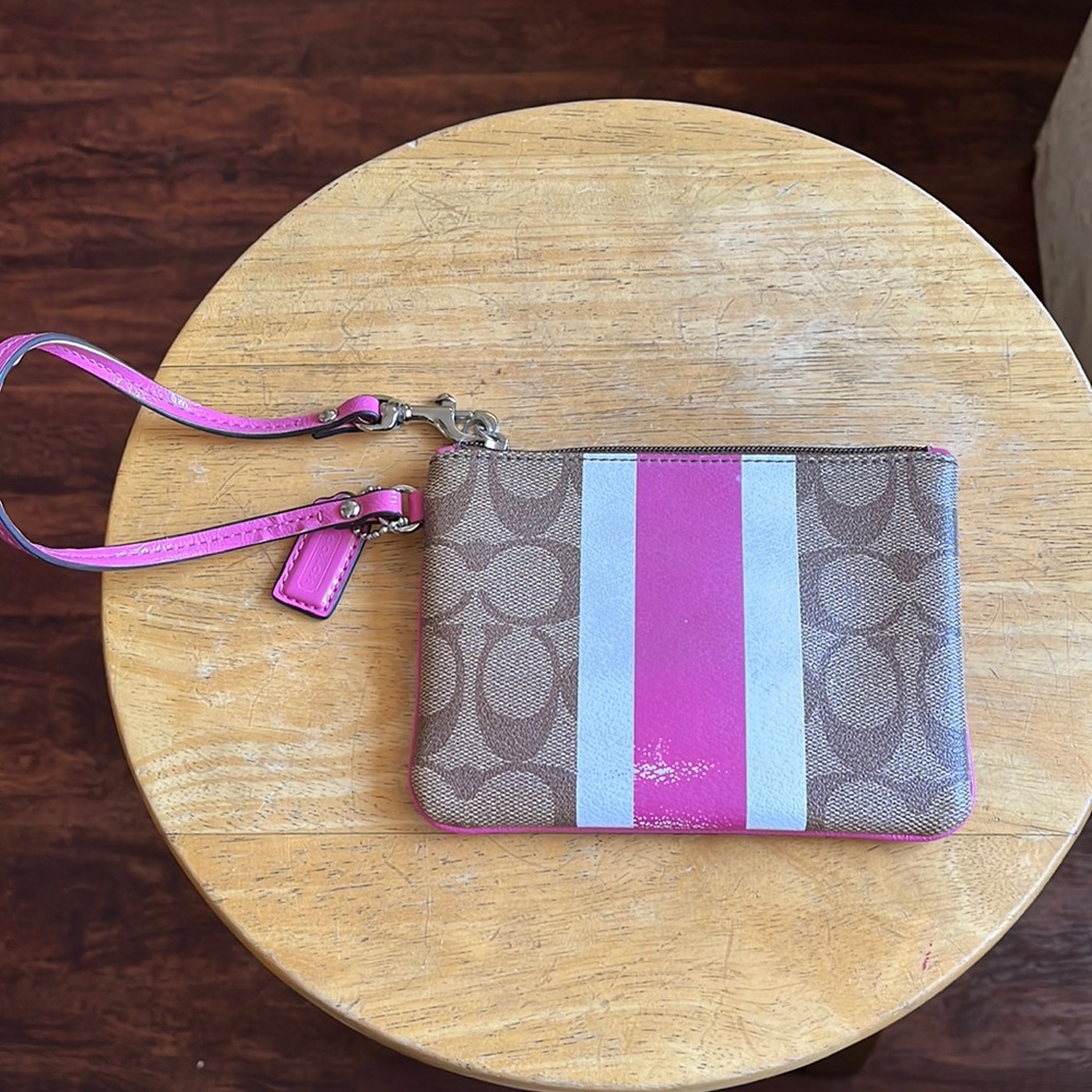 Pink and White Coach Wristlet